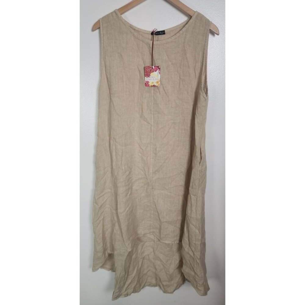 Made In Italy Women's Sz. XL Linen High Low Midi Tank Dress NWT